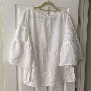 J Jill White Pleated Bell Sleeve Top Blouse XL